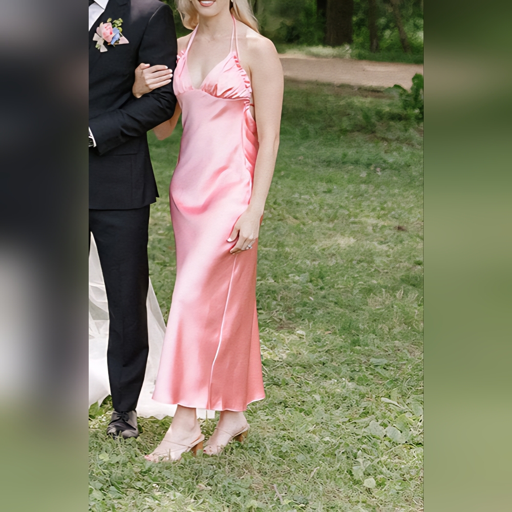 Zara Pink Satin Backless Midi Halter Dress - Size XS